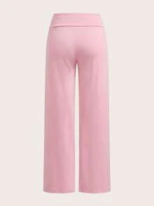 SHEIN EZwear 两件套女士休闲纯色黑色和粉色高腰阔腿直筒裤，适合夏季穿着 - 彩色 - 查看 6