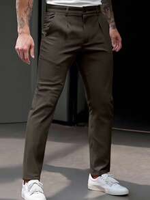 Calvornis Men's Solid Color Pocket Casual Commuter Pants - Brown - View 3