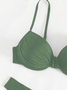 Swim SPRTY Bộ bikini 2 mảnh màu đen gợi cảm dành cho nữ, gồm áo quây và quần bơi xếp ly, thích hợp mặc đi biển mùa hè. - xanh quân đội - Xem 4