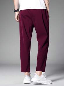 Manfinity Homme Men's Loose Fit Drawstring Waist Pants - Burgundy - View 2