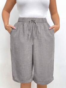 EMERY ROSE Pantalones cortos casuales de unicolor talla grande - Gris - Ver 5