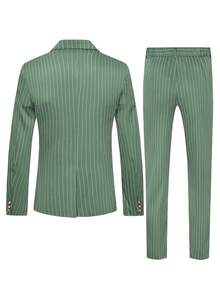 Manfinity Mode Bộ vest nam kẻ sọc hai hàng khuy gồm áo khoác và quần tây - màu xanh lá - Xem 2