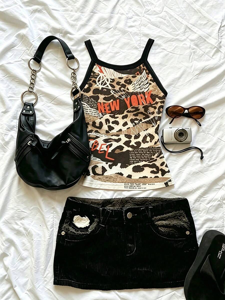 Áo tank top cổ tròn dáng casual họa tiết da báo phối nhiều mảnh dành cho nữ - Nhiều màu - Xem 1