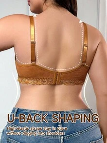 Lencería romántica de encaje con parches, cómoda y de talla grande - Marrón - Ver 2