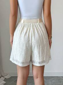 Selianne Spitzen-Shorts für Frauen in eleganter, romantischer Optik mit Schleifendekor in Unifarbe - Aprikosenfarben - Übersicht 2