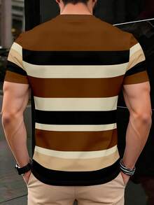 Manfinity Dauomo Men's Loose Fit Short Sleeve T-Shirt, Classic Striped Print Pattern Design, Elegant Business Casual Tee For Daily Wear And Office - Multicolor - View 2