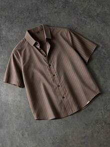 SUMWON Men's Brown Striped Short Sleeve Button Down Shirt Regular Fit Casual Summer Spring Collared Top - Brown - View 3