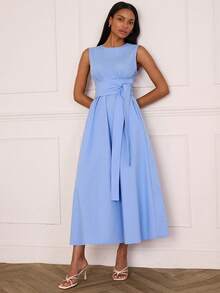 Lilora Women's Elegant Sleeveless Long Embroidered Dress - Aqua Blue - View 5