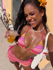 Vaytide Bộ bikini mùa hè mới, chất liệu vải vintage, gợi cảm, hở lưng, buộc dây hai bên, cạp cao, cúp ngực tam giác, thích hợp cho kỳ nghỉ lãng mạn của phụ nữ. - Nhiều màu - Xem 1