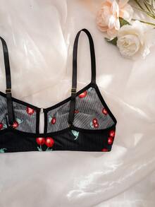 SHEIN Conjunto de sujetador inalámbrico cómodo con estampado para mujer - Negro - Ver 5