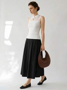 Uhlyne Uhlyne Women White Elegant Summer Mesh Patchwork Knit Vest, Stand Collar Button Sleeveless Top For Brunch, Office, Vacation, Party & Base Layer - White - View 3
