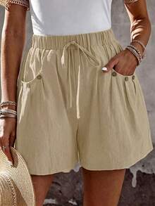 Selamara Women's Casual Girlisim Solid Color Shorts Golf Pastal Summer - Khaki - View 3
