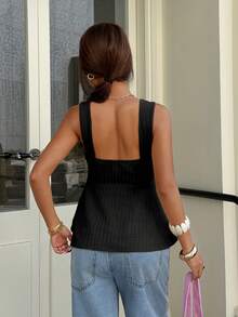 Muchica Áo tank top dệt kim màu đen không tay dành cho nữ - màu đen - Xem 2