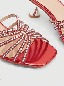 CUCCOO SZL Women's Fashion Galvanized Heel, Rhinestone Embellished High Heel Sandals, Suitable For Outdoor Activities And Parties, Spring And Summer Shoes, Spring Break Easter Dance Heels - Red - View 5