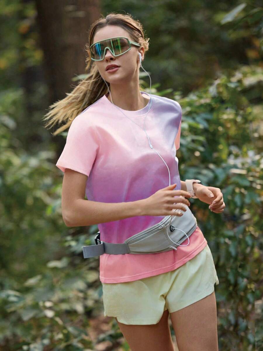 SHEIN In My Nature Blusa casual de mujer de manga corta con cuello redondo y efecto degradado, para verano - Multicolor - Ver 1