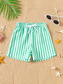 SHEIN Playful Pals Baby Jungen gestreifte Badeshorts - Grün - Übersicht 4