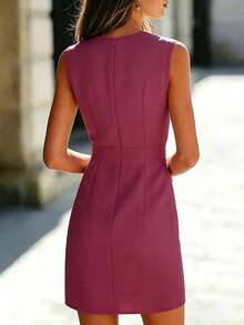 EMERY ROSE Women's Solid Color Sleeveless Casual Short Dress, Minimalist Design For Summer - Hot Pink - View 2