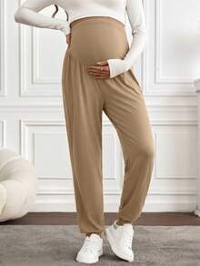 SHEIN Adjustable Casual Long Maternity Pants - Khaki - View 3