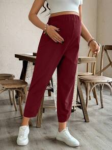 SHEIN Quần bầu ống côn màu trơn, cạp chun - Màu Đỏ Sâu - Xem 5