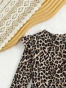 Baby Girls Leopard Print Swimsuit With Ruffles And Sleeves,Includes Headband,Fashionable Cheetah Romper Rash Guard For Holiday Beach Vacation - Multicolor - View 4