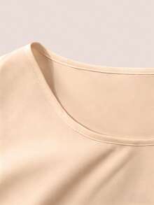 SHEIN LUNE Women's Elegant Apricot Summer Blouse,Asymmetric Hem Ruffle Sleeve Office Top,Casual Vacation Wear,Daily Commute,Valentine's Day,Beach Party,Holiday - Khaki - View 4