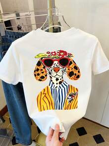 DrmWander Women's T-Shirt, Casual Urban Style With Graphic Print, Short Sleeve T-Shirt, Perfect For Summer - White - View 3