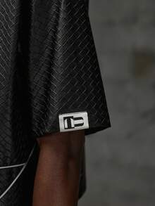 NEON BLANC Men's Summer Casual PU Leather Woven Textured Front Button Short Sleeve Shirt - Black - View 6
