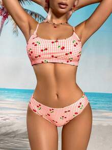 Swim Mod Bộ đồ bơi bikini họa tiết caro in hình quả anh đào gợi cảm cho nữ mùa hè, in ngẫu nhiên - Nhiều màu - Xem 3