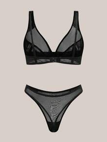 2pcs Women's Minimalist Comfortable Wire-Free Bra Set - Black - View 8