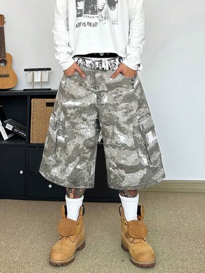 STEELVANCE Quần short denim dáng suông rộng rãi, chắc chắn, đa năng, với thiết kế đinh tán và nhiều túi, phong cách đường phố cổ điển, thích hợp cho mùa hè.