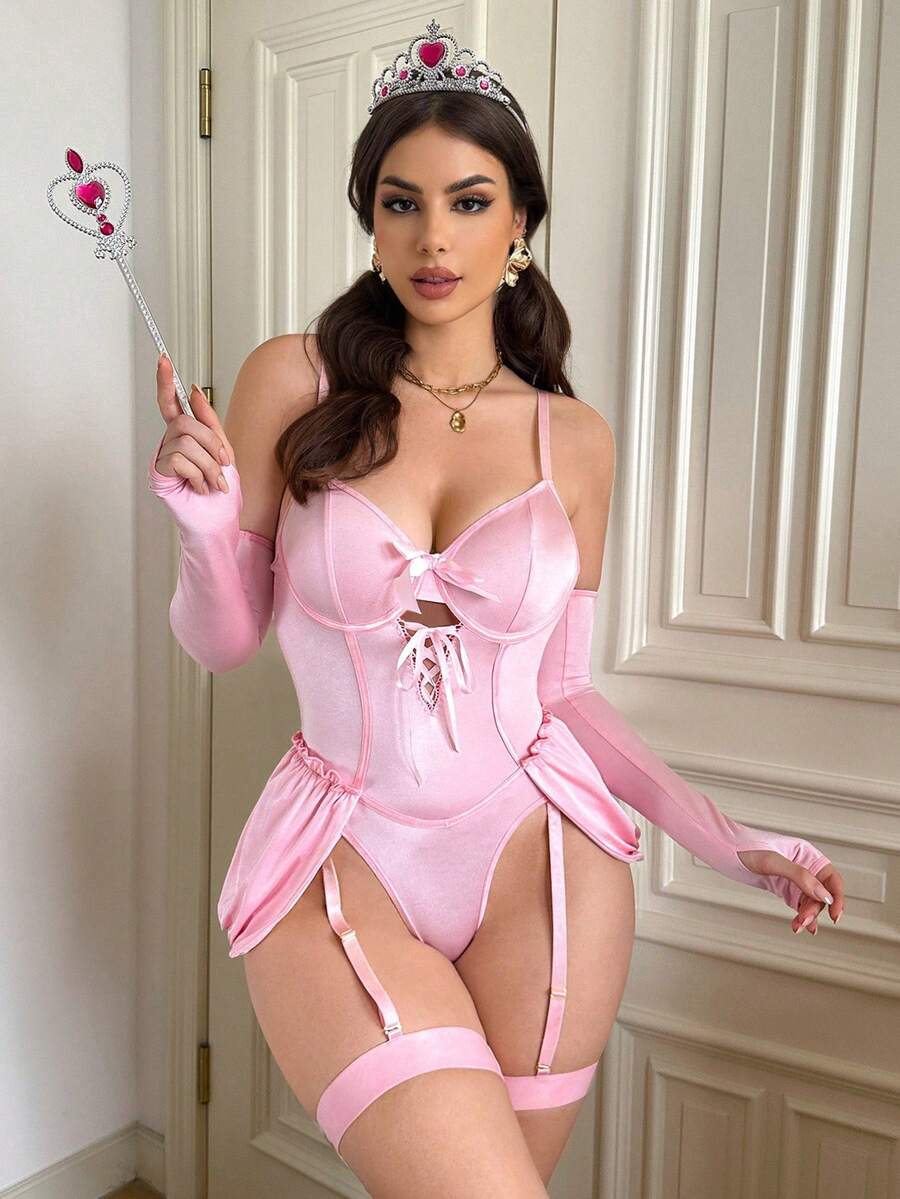 Fantasy Costume Fantasy Costume Bộ trang phục nơ ruy băng 3 món dành cho nữ - Hồng - Xem 1