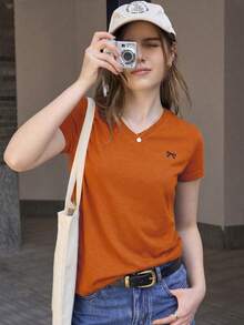 Jouncy Women's Casual Versatile Short Sleeve T-Shirt, Summer - Orange - View 6