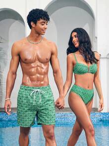 Azuldrift Quần short đi biển nam cỡ nhỏ in họa tiết hoa. - màu xanh lá - Xem 2