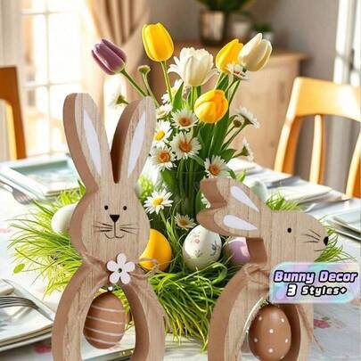 Bộ 2 quả trứng thỏ bằng gỗ dễ thương, có thể xếp chồng lên nhau, trang trí nhà cửa, tiệc tùng, trang trí mùa xuân vui tươi, vật trang trí để bàn, kệ, lò sưởi cho lễ Phục sinh, lễ hội mùa xuân, ngày lễ.