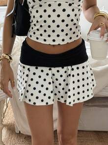 SHEIN CovetEZ Chân váy xếp ly chấm bi nữ kiểu dáng thường ngày - Đen và trắng - Xem 2