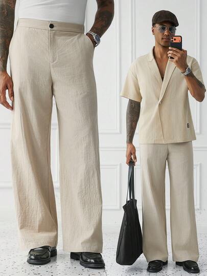 HUEFORM Men's Old Money Relaxed Fit  Pants, Washed Cotton Fabric, Casual Lounge Pants Suitable For Going Out For Summer