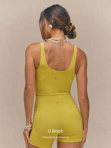 GLOWMODE FeatherFit™ U Back Cropped Active Tank Top Low Impact Yoga Daily  Spring Summer - Sunlit Yellow - View 2