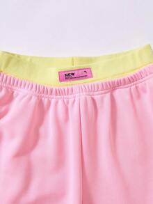 SHEIN Tween Girls' Casual All-Match Versatile Nordic Style Comfortable Knit Sleeveless Cropped Tank Top + Contrast Waistband Sweatpants Set - Multicolor - View 5