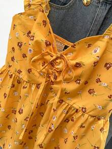 Franclia Áo tank top không tay dáng rộng thắt eo họa tiết hoa nhí ngọt ngào dành cho nữ, áo hai dây họa tiết hoa đỏ mặc hàng ngày, áo hai dây họa tiết hoa nhí đỏ cho mùa lễ hội. - Màu vàng - Xem 6