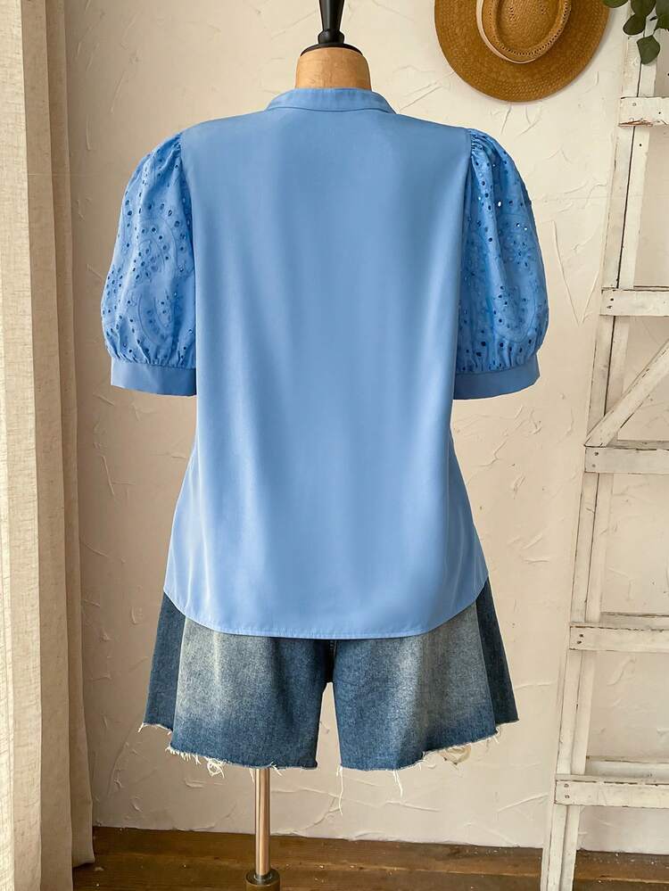 Plus Size Women's Fashionable Elegant Mesh Embroidered Short Sleeve Blouse Beach Outfits Summer Outfit For Women Summer Outfits