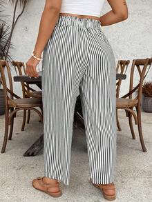 SHEIN VCAY Plus Size Casual Striped Women Pants Fall - Black and White - View 2