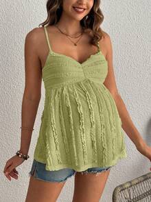 SHEIN Áo hai dây cho bà bầu ren màu trơn, thiết kế xếp ly, thời trang nữ. - Màu xanh Bạc hà - Xem 4