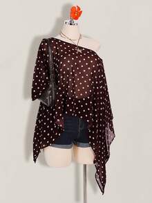 SHEIN ICON 大码女式夏季度假豹纹雪纺罩衫 - 棕色 - 查看 3