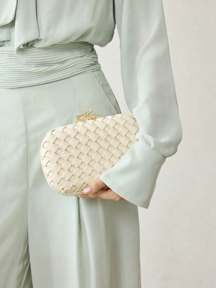 WOVEN TEXTURED PATTERN KISS LOCK EVENING BAG,CHRISTMAS GIFTS