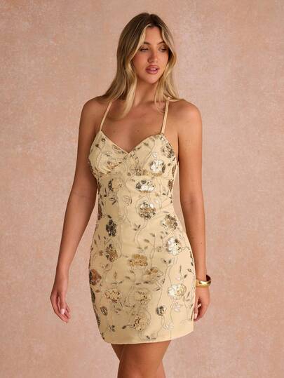  Enchnt Summer Romantic Women's Apricot Casual Slip Mini Dress With Sequins Decor,Ceremony Dress,Birthday Dress,Prom Dress,Dresses For Wedding,Festival Dresses,Elegant Dresses For Women,Luxury Evening Dress For Women,Chic Evening Dress,Fringe Dress,Party Dress,Vacation Outfits Women,Summer Outfits For Women,Chic