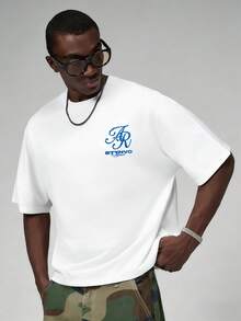 Camiseta de manga corta de cuello redondo casual y versátil para uso diario con estampado de letras para hombres - Blanco - Ver 2