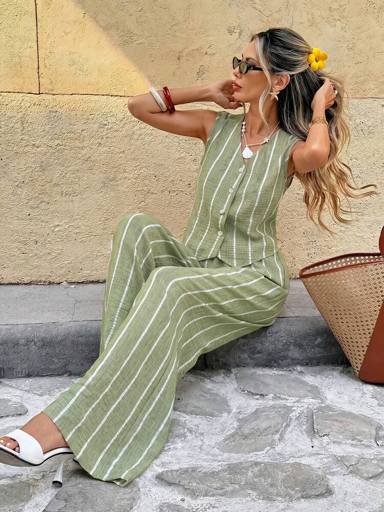 Women Two-Piece Outfits - Green - View 8