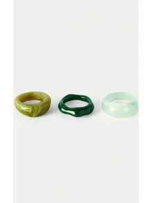 Noxbound Bộ 3 chiếc nhẫn nhựa nhiều màu sắc, kiểu dáng nhỏ nhắn, tươi mát, thích hợp cho mùa xuân hè. - Nhiều màu - Xem 2