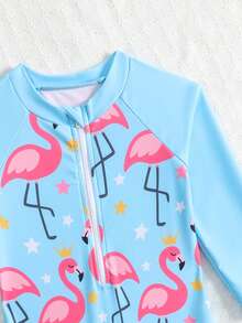 Baby/Baby GirlRandom Print One-Piece Long Sleeve Swimsuit - Blue - View 3
