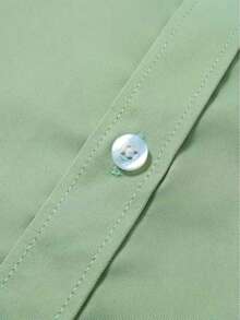 Manfinity Mode Camisa de manga larga de unicolor casual de negocios para hombres - Verde - Ver 4